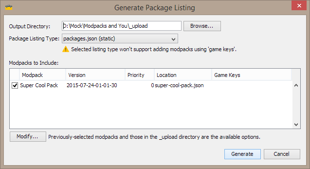 Generate packages.json